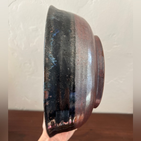 Large stoneware studio pottery serving bowl blue white indigo signed mid century - Picture 12 of 12